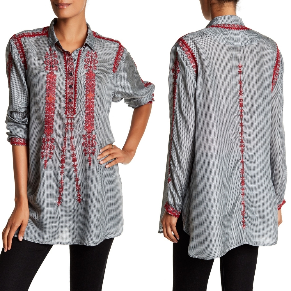 JOHNNY WAS BIYA Maran Dot Embroidered Silk Blouse